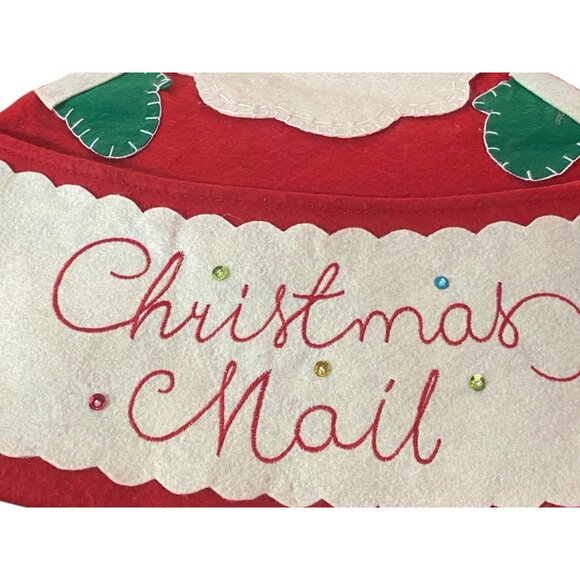 VTG Santa's Mail Handmade Felt Hanging Christmas Card Holder Sequins Retro MCM - Picture 4 of 5